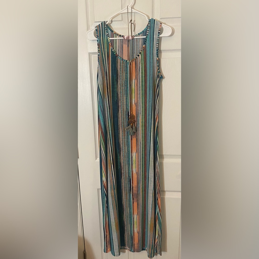 SJS women’s XL multicolored boho Striped Sleeveless Maxi Dress Anthropologie - Picture 12 of 12